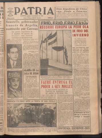 'Patria : diario de Falange Española Tradicionalista y de las J.O.N.S.' - Año XXI Número 6358 - 1956 febrero 2
