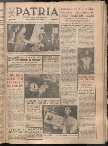 'Patria : diario de Falange Española Tradicionalista y de las J.O.N.S.' - Año XXI Número 6364 - 1956 febrero 9