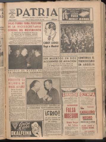'Patria : diario de Falange Española Tradicionalista y de las J.O.N.S.' - Año XXI Número 6373 - 1956 febrero 19