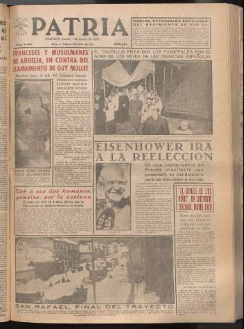 'Patria : diario de Falange Española Tradicionalista y de las J.O.N.S.' - Año XXI Número 6382 - 1956 marzo 1