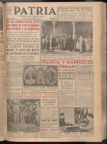 'Patria : diario de Falange Española Tradicionalista y de las J.O.N.S.' - Año XXI Número 6384 - 1956 marzo 3