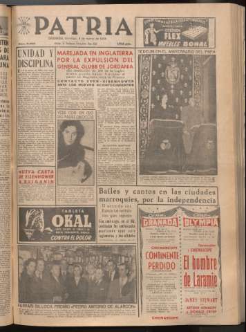 'Patria : diario de Falange Española Tradicionalista y de las J.O.N.S.' - Año XXI Número 6385 - 1956 marzo 4