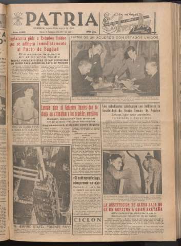 'Patria : diario de Falange Española Tradicionalista y de las J.O.N.S.' - Año XXI Número 6388 - 1956 marzo 8