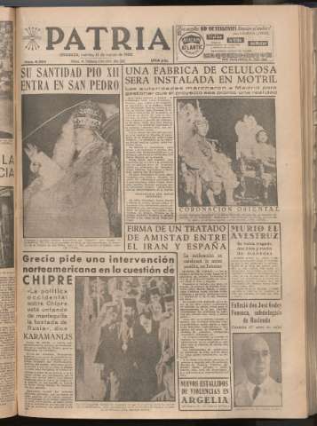 'Patria : diario de Falange Española Tradicionalista y de las J.O.N.S.' - Año XXI Número 6392 - 1956 marzo 13