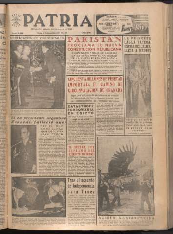 'Patria : diario de Falange Española Tradicionalista y de las J.O.N.S.' - Año XXI Número 6402 - 1956 marzo 24