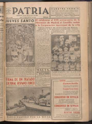 'Patria : diario de Falange Española Tradicionalista y de las J.O.N.S.' - Año XXI Número 6406 - 1956 marzo 29