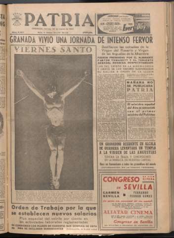 'Patria : diario de Falange Española Tradicionalista y de las J.O.N.S.' - Año XXI Número 6407 - 1956 marzo 30