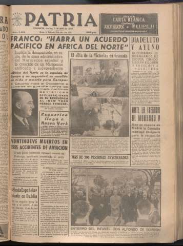 'Patria : diario de Falange Española Tradicionalista y de las J.O.N.S.' - Año XXI Número 6409 - 1956 abril 3