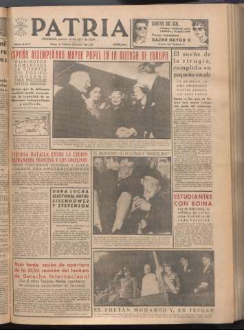 'Patria : diario de Falange Española Tradicionalista y de las J.O.N.S.' - Año XXI Número 6417 - 1956 abril 12