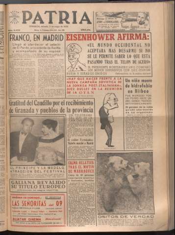 'Patria : diario de Falange Española Tradicionalista y de las J.O.N.S.' - Año XXI Número 6436 - 1956 mayo 5