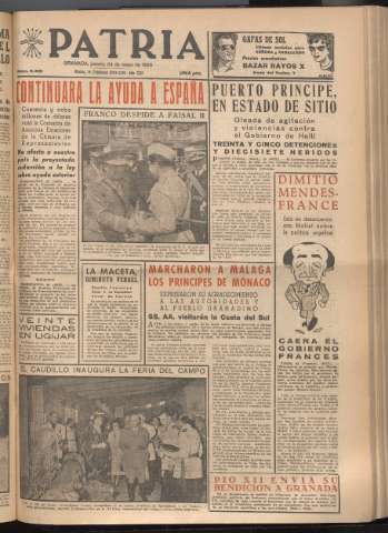 'Patria : diario de Falange Española Tradicionalista y de las J.O.N.S.' - Año XXI Número 6451 - 1956 mayo 24