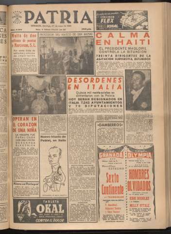 'Patria : diario de Falange Española Tradicionalista y de las J.O.N.S.' - Año XXI Número 6453 - 1956 mayo 27