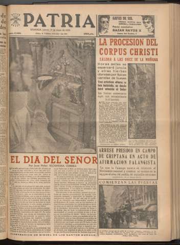 'Patria : diario de Falange Española Tradicionalista y de las J.O.N.S.' - Año XXI Número 6456 - 1956 mayo 31