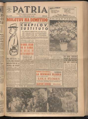 'Patria : diario de Falange Española Tradicionalista y de las J.O.N.S.' - Año XXI Número 6458 - 1956 junio 2