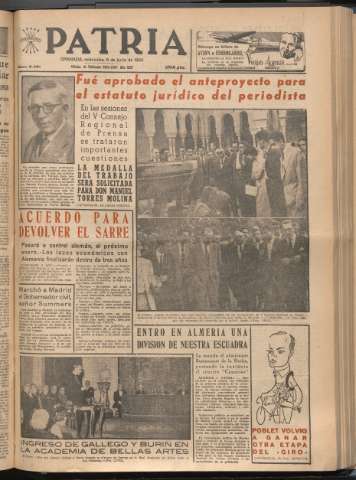 'Patria : diario de Falange Española Tradicionalista y de las J.O.N.S.' - Año XXI Número 6461 - 1956 junio 6