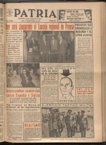 'Patria : diario de Falange Española Tradicionalista y de las J.O.N.S.' - Año XXI Número 6462 - 1956 junio 7