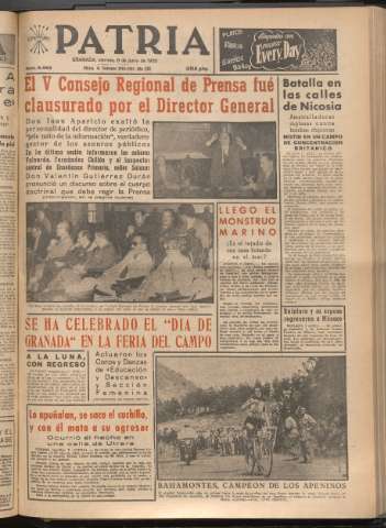 'Patria : diario de Falange Española Tradicionalista y de las J.O.N.S.' - Año XXI Número 6463 - 1956 junio 8