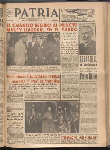 'Patria : diario de Falange Española Tradicionalista y de las J.O.N.S.' - Año XXI Número 6467 - 1956 junio 13