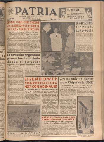 'Patria : diario de Falange Española Tradicionalista y de las J.O.N.S.' - Año XXI Número 6468 - 1956 junio 14