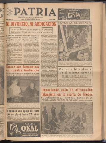 'Patria : diario de Falange Española Tradicionalista y de las J.O.N.S.' - Año XXI Número 6471 - 1956 junio 17