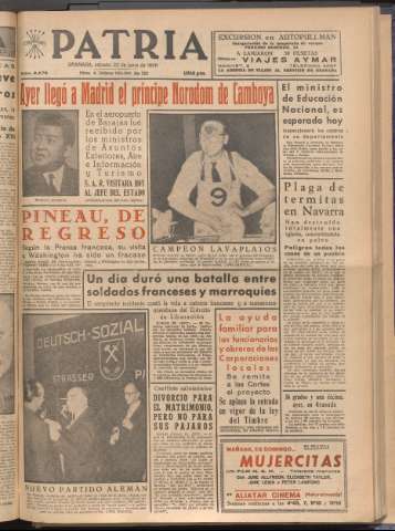 'Patria : diario de Falange Española Tradicionalista y de las J.O.N.S.' - Año XXI Número 6476 - 1956 junio 23