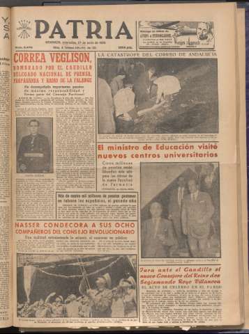 'Patria : diario de Falange Española Tradicionalista y de las J.O.N.S.' - Año XXI Número 6479 - 1956 junio 27
