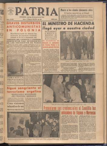 'Patria : diario de Falange Española Tradicionalista y de las J.O.N.S.' - Año XXI Número 6481 - 1956 junio 29
