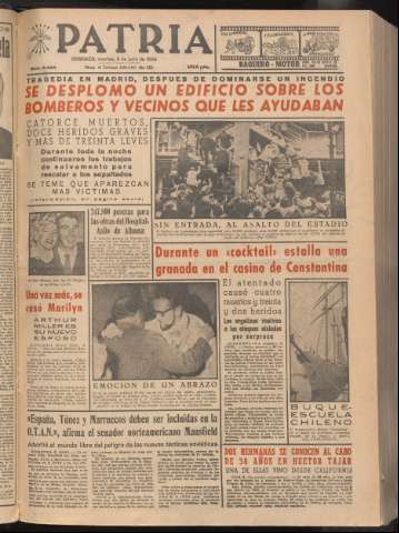 'Patria : diario de Falange Española Tradicionalista y de las J.O.N.S.' - Año XXI Número 6484 - 1956 julio 3
