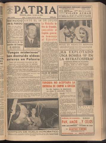 'Patria : diario de Falange Española Tradicionalista y de las J.O.N.S.' - Año XXI Número 6488 - 1956 julio 7