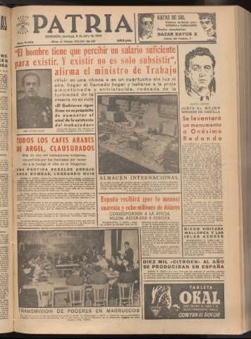 'Patria : diario de Falange Española Tradicionalista y de las J.O.N.S.' - Año XXI Número 6489 - 1956 julio 8