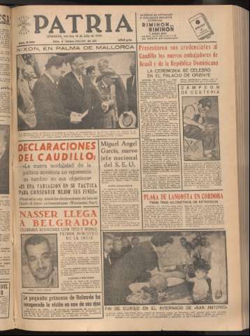 'Patria : diario de Falange Española Tradicionalista y de las J.O.N.S.' - Año XXI Número 6493 - 1956 julio 13
