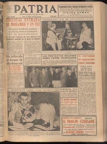 'Patria : diario de Falange Española Tradicionalista y de las J.O.N.S.' - Año XXI Número 6494 - 1956 julio 14