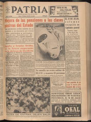 'Patria : diario de Falange Española Tradicionalista y de las J.O.N.S.' - Año XXI Número 6495 - 1956 julio 15