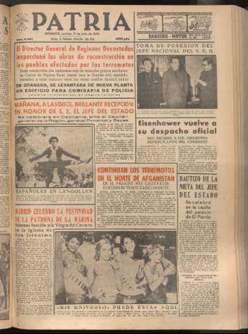 'Patria : diario de Falange Española Tradicionalista y de las J.O.N.S.' - Año XXI Número 6497 - 1956 julio 17