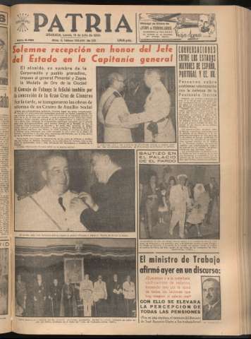'Patria : diario de Falange Española Tradicionalista y de las J.O.N.S.' - Año XXI Número 6499 - 1956 julio 19