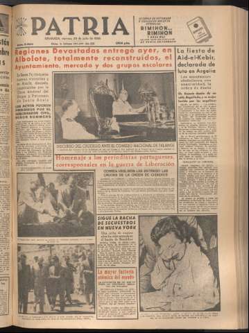 'Patria : diario de Falange Española Tradicionalista y de las J.O.N.S.' - Año XXI Número 6500 - 1956 julio 20