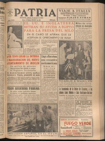 'Patria : diario de Falange Española Tradicionalista y de las J.O.N.S.' - Año XXI Número 6501 - 1956 julio 21