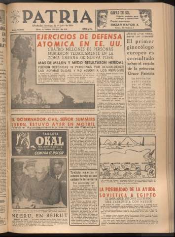 'Patria : diario de Falange Española Tradicionalista y de las J.O.N.S.' - Año XXI Número 6502 - 1956 julio 22