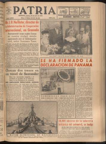 'Patria : diario de Falange Española Tradicionalista y de las J.O.N.S.' - Año XXI Número 6503 - 1956 julio 24
