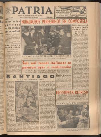 'Patria : diario de Falange Española Tradicionalista y de las J.O.N.S.' - Año XXI Número 6504 - 1956 julio 25