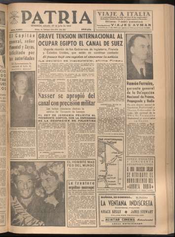 'Patria : diario de Falange Española Tradicionalista y de las J.O.N.S.' - Año XXI Número 6507 - 1956 julio 28