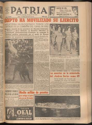 'Patria : diario de Falange Española Tradicionalista y de las J.O.N.S.' - Año XXI Número 6508 - 1956 julio 29