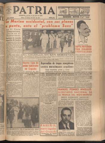 'Patria : diario de Falange Española Tradicionalista y de las J.O.N.S.' - Año XXI Número 6509 - 1956 julio 31