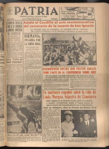 'Patria : diario de Falange Española Tradicionalista y de las J.O.N.S.' - Año XXI Número 6501 - 1956 agosto 1