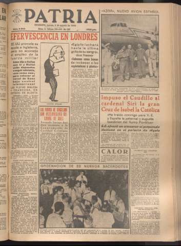 'Patria : diario de Falange Española Tradicionalista y de las J.O.N.S.' - Año XXI Número 6502 - 1956 agosto 2