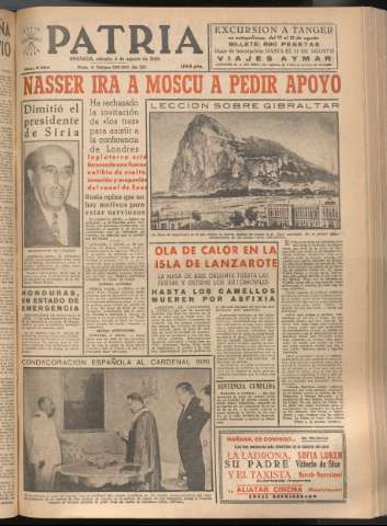 'Patria : diario de Falange Española Tradicionalista y de las J.O.N.S.' - Año XXI Número 6504 - 1956 agosto 4