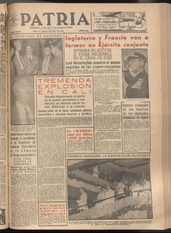 'Patria : diario de Falange Española Tradicionalista y de las J.O.N.S.' - Año XXI Número 6510 - 1956 agosto 8