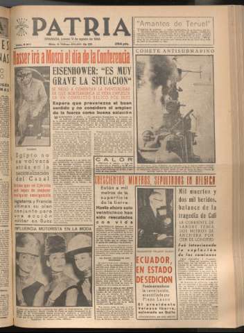 'Patria : diario de Falange Española Tradicionalista y de las J.O.N.S.' - Año XXI Número 6511 - 1956 agosto 9