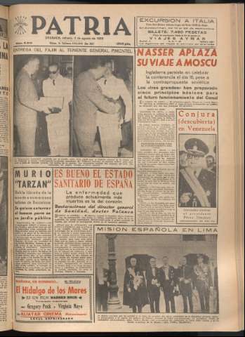 'Patria : diario de Falange Española Tradicionalista y de las J.O.N.S.' - Año XXI Número 6513 - 1956 agosto 11