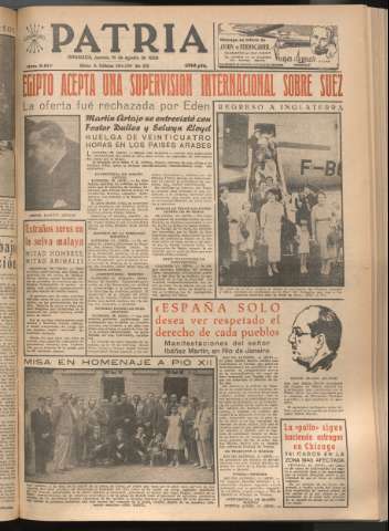 'Patria : diario de Falange Española Tradicionalista y de las J.O.N.S.' - Año XXI Número 6517 - 1956 agosto 16